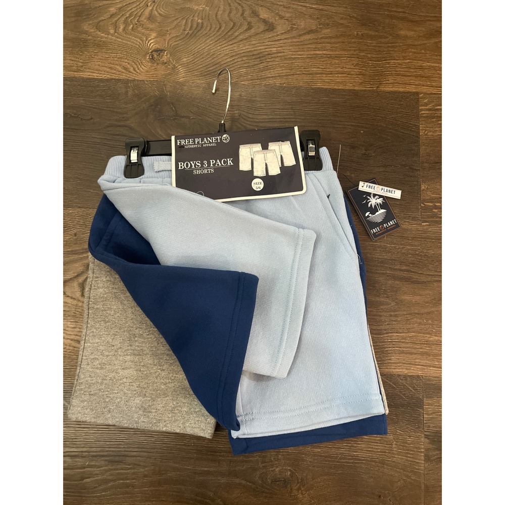Brand New! Free Planet Boys‎ 3 Pack Shorts Light Blue Navy Grey Size Medium